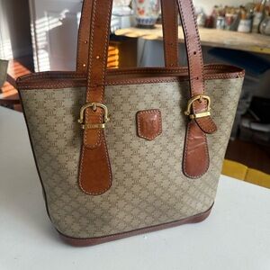 Celine Monogram Vintage Canvas & Leather Tote Bag